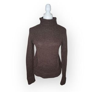 Magaschoni Brown Pullover Wool Sweater with Front Pocket - Medium